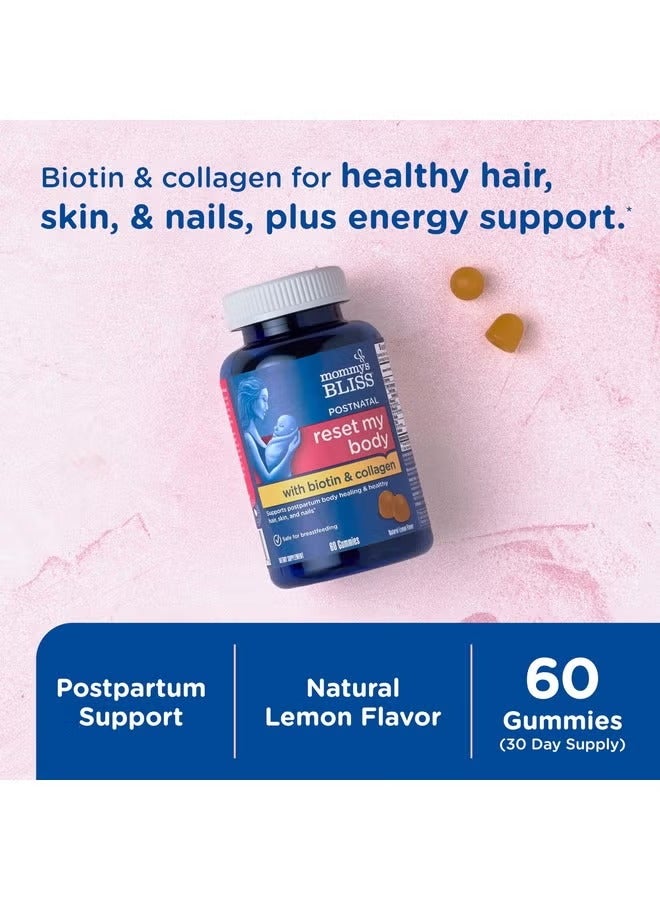 Mommy's Bliss Postnatal Support Reset My Body Gummies with Biotin & Collagen, Supports Postpartum Energy, Healing & Joint Health + Hair, Skin & Nails Health, Gluten Free, 60 Gummies (30 Servings) - Image 3