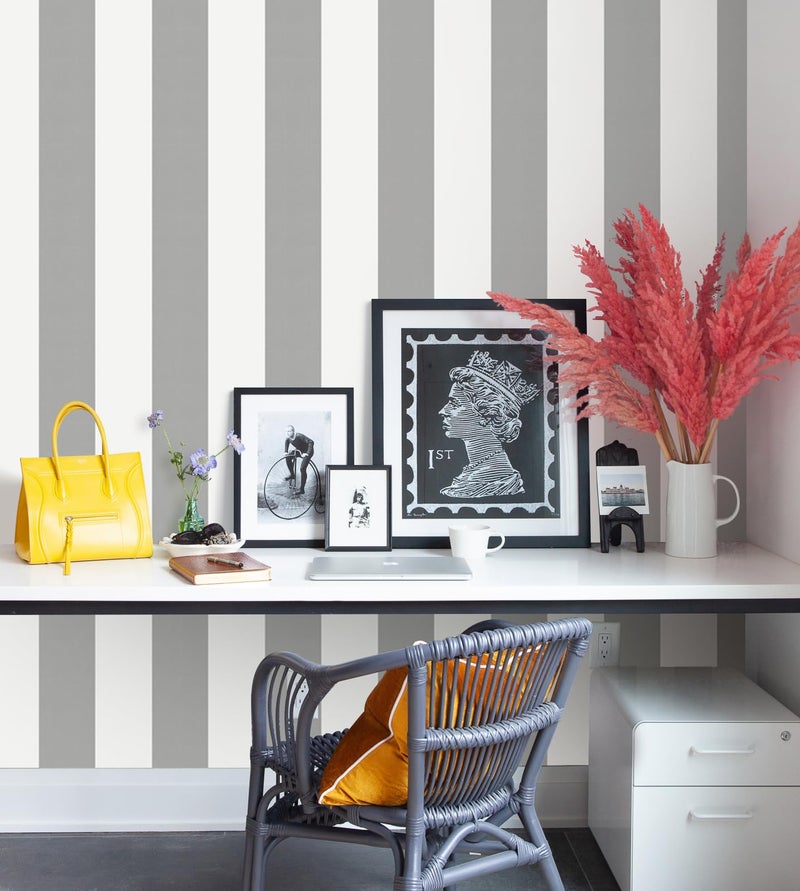 Erfoni Grey and White Wallpaper Stripe Peel and Stick Wallpaper Modern Gray Self Adhesive Contact Paper 177x118 DIY Striped Removable Wall Paper for Bedroom Livingroom Countertop Decor - Image 2