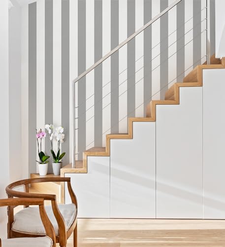 Erfoni Grey and White Wallpaper Stripe Peel and Stick Wallpaper Modern Gray Self Adhesive Contact Paper 177x118 DIY Striped Removable Wall Paper for Bedroom Livingroom Countertop Decor - Image 3