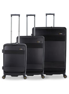 NATIONAL GEOGRAPHIC National Geographic Lodge Travel Suitcase Set, 100% PC Durable Lightweight Hard Shell Expandable Luggage, 4 Double Wheel, TSA Lock 3pcs Trolley Bag Black (20+24+28 Inch).  - Image 1