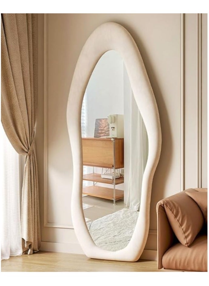 Premium Irregular Creative Modern Design Dressing Mirror Floor Full Length Mirror Aesthetic Mirror For Bedroom Livingroom Decoration White 160X50Cm