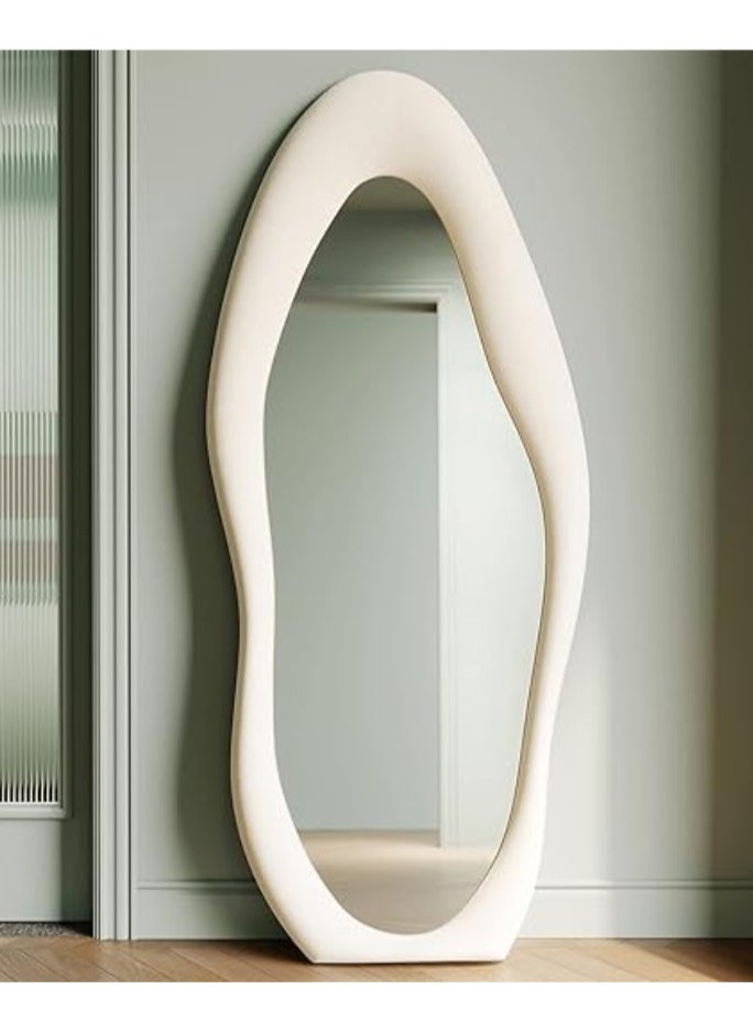 Premium Irregular Creative Modern Design Dressing Mirror Floor Full Length Mirror Aesthetic Mirror For Bedroom Livingroom Decoration White 160X50Cm