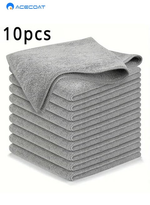 طقم 10 قطع مناشف مايكروفايبر رمادية امتصاص فائق ومتعددة الاستخدامات - لا تترك وبر - مناشف مايكروفايبر، مناشف تنظيف، مناشف مطبخ، مناشف حمام، مناشف سيارة، مناشف زجاج، مناشف رمادية، مناشف متعددة الاستخدامات،