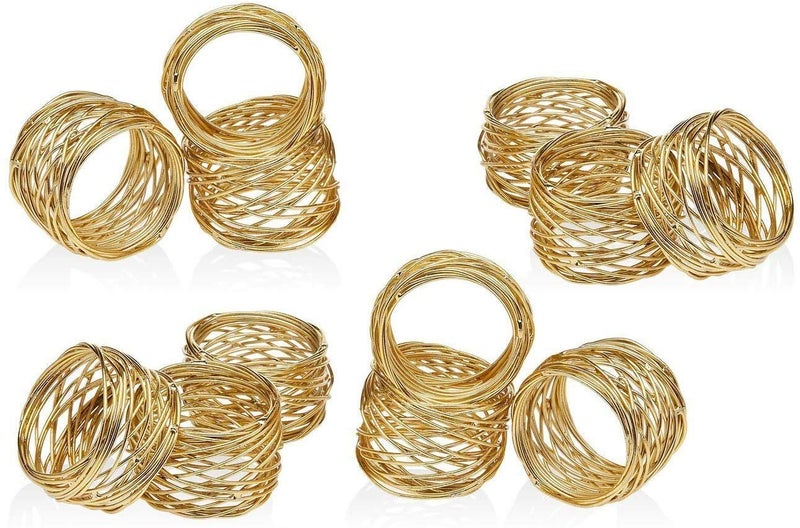 ARN Crafts Golden Round Mesh Napkin Rings Set of 12 for Weddings Dinner Parties or Every Day Use CW612