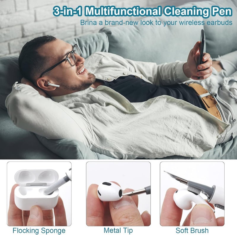 Cleaning Kit for Airpods - Cleaner for Airpods - 3 in 1 Multifunctional Headphone Cleaning Set Tool Soft Brush Flocking Sponge for Huawei Samsung MI Earphones - Image 2