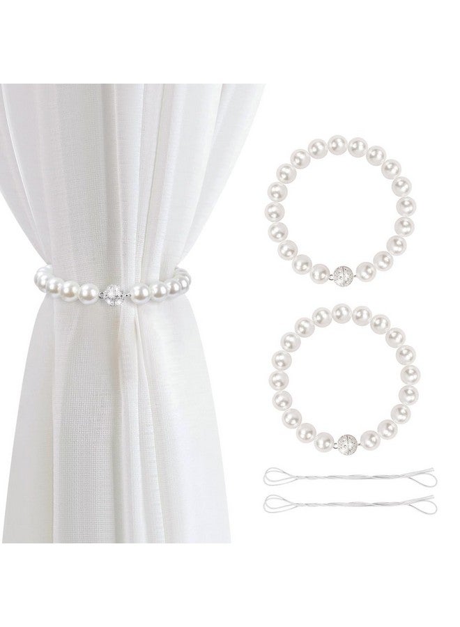 اوليب أربطة ستائر مغناطيسية من AULEEP، عبوتان من حاملات الستائر اللؤلؤية مع ستائر ذات حبل مرن مزدوج، أربطة ستائر عصرية للمنزل والمكتب وتزيين النوافذ (أبيض) - Image 1