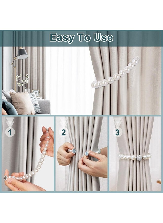 اوليب أربطة ستائر مغناطيسية من AULEEP، عبوتان من حاملات الستائر اللؤلؤية مع ستائر ذات حبل مرن مزدوج، أربطة ستائر عصرية للمنزل والمكتب وتزيين النوافذ (أبيض) - Image 4