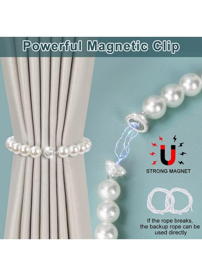 اوليب أربطة ستائر مغناطيسية من AULEEP، عبوتان من حاملات الستائر اللؤلؤية مع ستائر ذات حبل مرن مزدوج، أربطة ستائر عصرية للمنزل والمكتب وتزيين النوافذ (أبيض) - Image 3