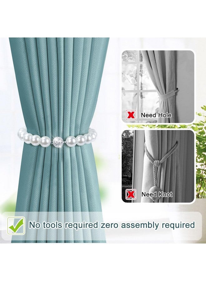 اوليب أربطة ستائر مغناطيسية من AULEEP، عبوتان من حاملات الستائر اللؤلؤية مع ستائر ذات حبل مرن مزدوج، أربطة ستائر عصرية للمنزل والمكتب وتزيين النوافذ (أبيض) - Image 5