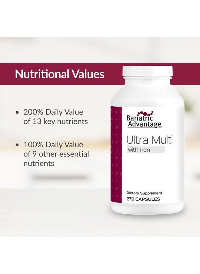 Bariatric Advantage - Ultra Multivitamin with Iron - Ultra Multi with Iron - Capsule Format Multivitamin - Provides Full Complex of B Vitamins - with Vitamin C, Chromium & More - 270 Capsules - Image 1