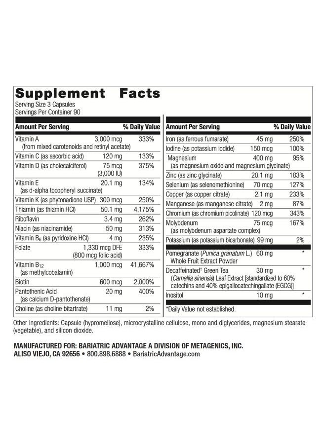 Bariatric Advantage - Ultra Multivitamin with Iron - Ultra Multi with Iron - Capsule Format Multivitamin - Provides Full Complex of B Vitamins - with Vitamin C, Chromium & More - 270 Capsules - Image 1