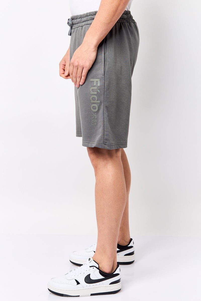 Fudo Men Brand Logo Basic Shorts, Charcoal Grey - Image 3
