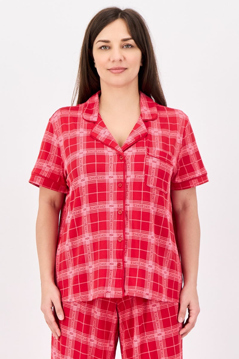 bebe Women 2 Pieces Sleepwear Pyjama Top and Pants Set, Multicolor - Image 2