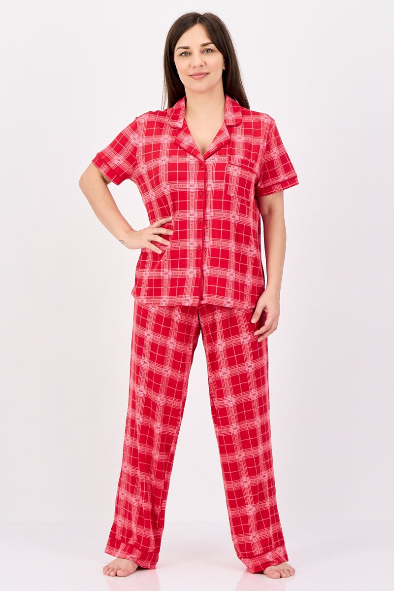 bebe Women 2 Pieces Sleepwear Pyjama Top and Pants Set, Multicolor - Image 1