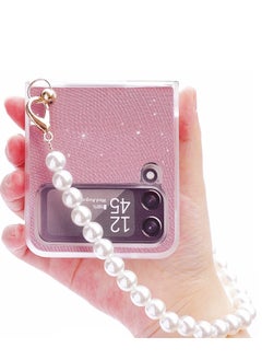 Case for Samsung Z Flip 4, Case Glitter with Pearl Bracelet Lanyard, Protective Cases Cover for Samsung Galaxy Z Flip4