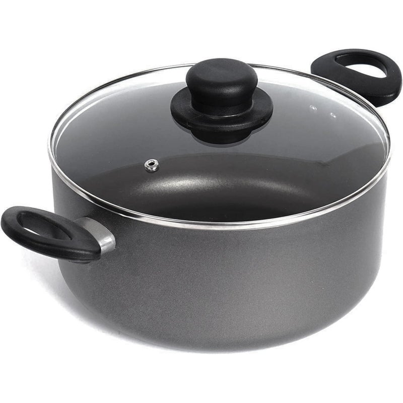 Homatz Stock Pot 45L 24cm Large NonStick Cooking Pot with Glass Lid  Induction Base Aluminum Saucepan Casserole Pot  Heat Resistant Handles Stock Pot 24 cm