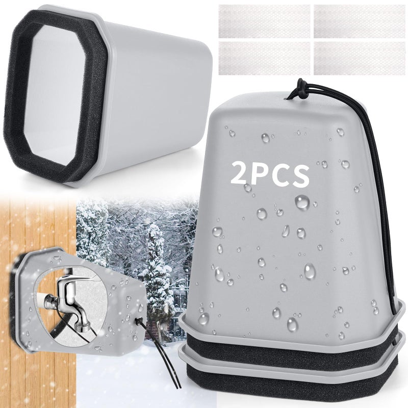 Bornerwhite 2 Pack 2026 Upgrade Extra Large Outdoor Faucet Cover for Winter Freeze Protection 8.5x7x5.5in Thick Plastic Foam Hose Bib Spigot Cover Winter Insulated with Reflective Strips (Gray) - Image 1