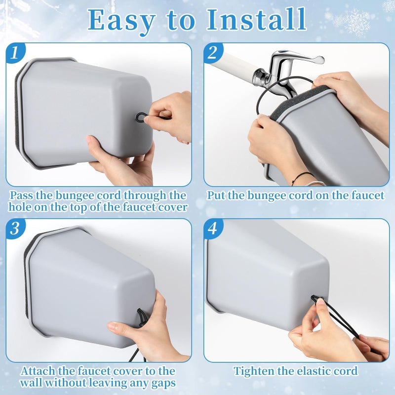 Bornerwhite 2 Pack 2026 Upgrade Extra Large Outdoor Faucet Cover for Winter Freeze Protection 8.5x7x5.5in Thick Plastic Foam Hose Bib Spigot Cover Winter Insulated with Reflective Strips (Gray) - Image 4