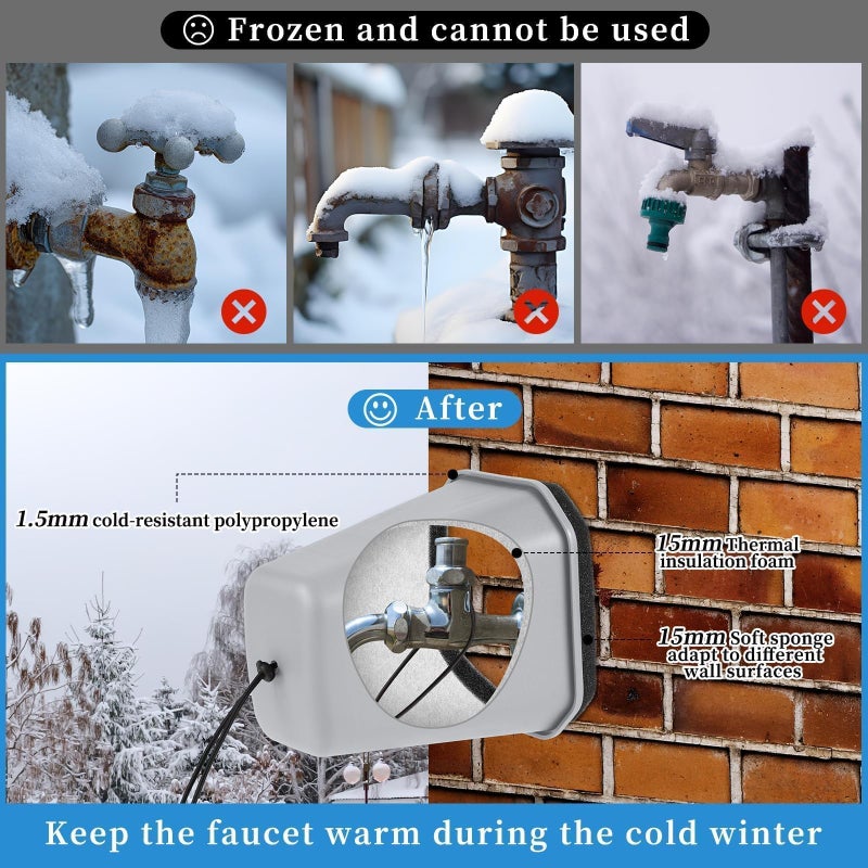 Bornerwhite 2 Pack 2026 Upgrade Extra Large Outdoor Faucet Cover for Winter Freeze Protection 8.5x7x5.5in Thick Plastic Foam Hose Bib Spigot Cover Winter Insulated with Reflective Strips (Gray) - Image 3