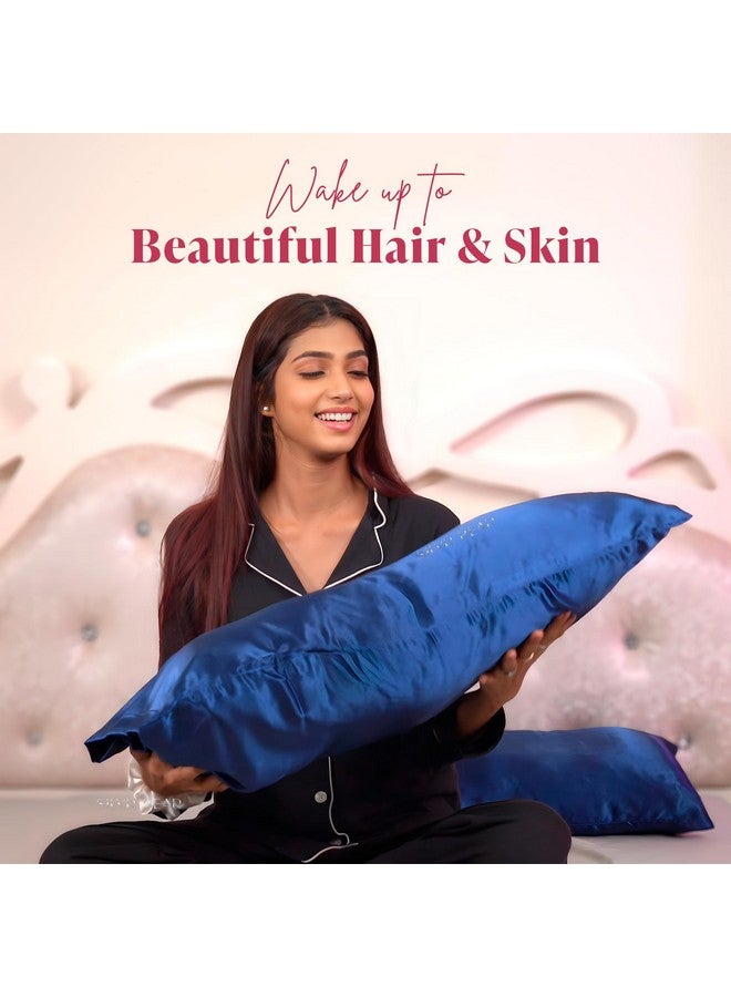 Silvr Bear Luxury Solid Satin Pillow Covers + 3 Scrunchies | Aesthetic Pillowcase-Standard - 18 X 27 Inches | Great For Hair And Skin | Combo Pack (Navy Blue, Luxe Satin) 250, 5 Piece - Image 2