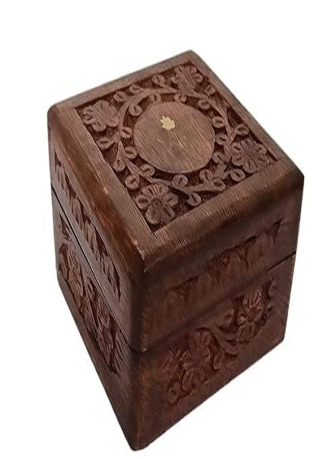 MHE صندوق خشبي صغير من MHE بتصميم تقليدي وتطعيمات نحاسية (بني، 2 × 2 × 1.5 بوصة)، مربع - Image 1