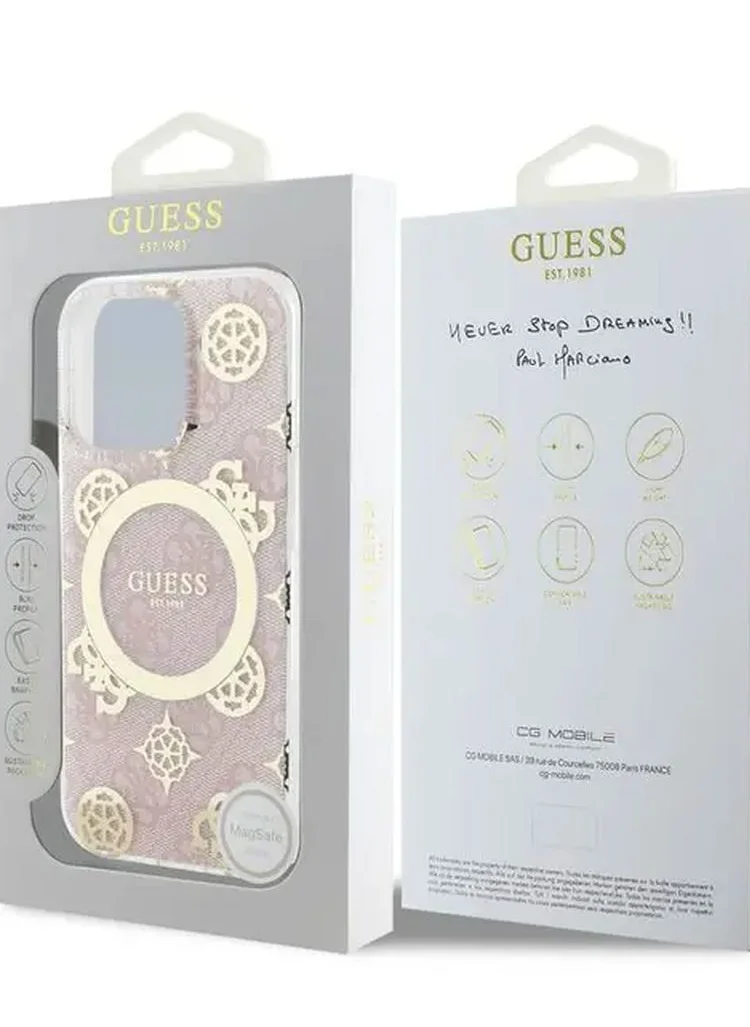 GUESS Magsafe IML 4G Design Hard Case With Peony for iPhone 16 Pro / Comfortable and Secure Grip / Easy Snap-On / Accurate Cutouts - Pink