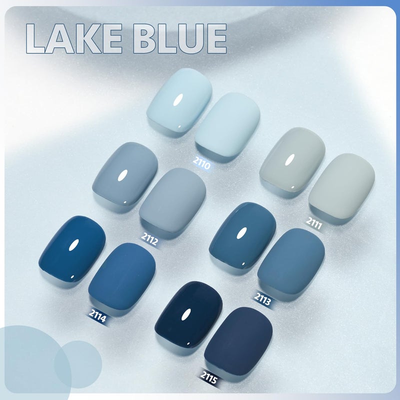 GAOY Blue Navy Gel Nail Polish Set, 6 Colors Nude Gray Baby Blue Soak Off UV Light Cure Gel Polish Kit for Salon and Nail Art DIY at Home - Image 2