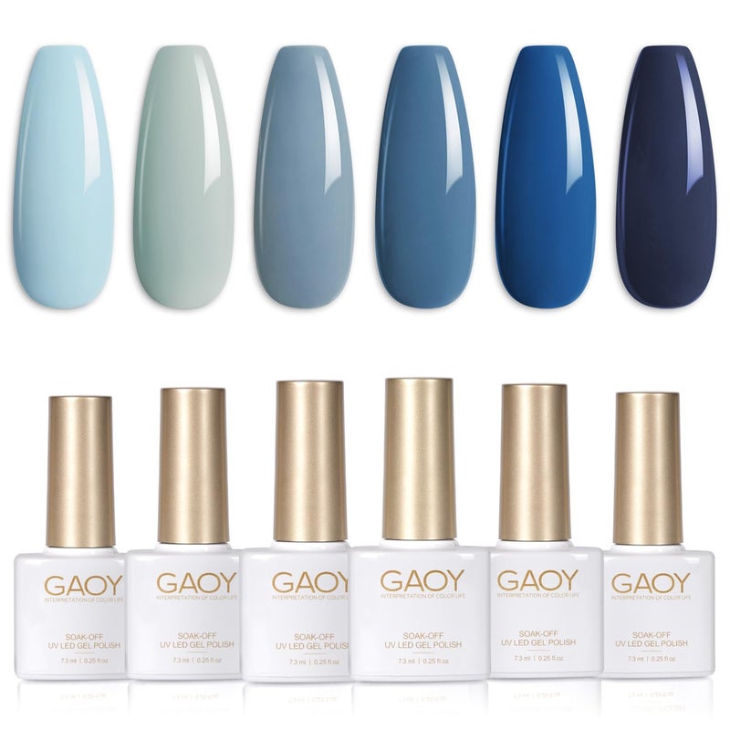 GAOY Blue Navy Gel Nail Polish Set, 6 Colors Nude Gray Baby Blue Soak Off UV Light Cure Gel Polish Kit for Salon and Nail Art DIY at Home - Image 1