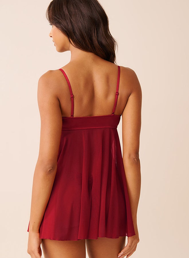 La Vie en Rose Open Front Satin and Mesh Babydoll with Bow - Image 3