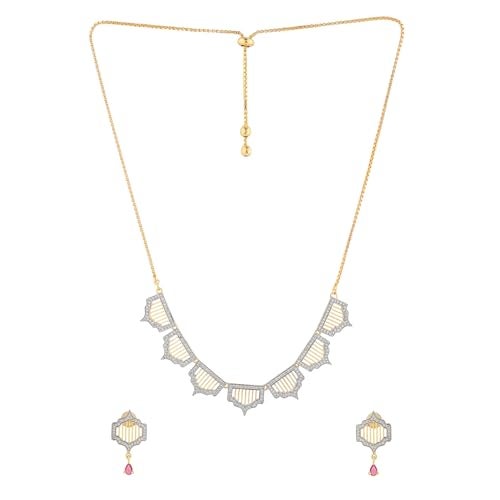 VOYLLA Shahi Dwar Gulbahar Necklace Set For Women, Festive, Wedding, Royal, Cocktail, American Diamond, Gift for Women & Girls, Womens Gift - Image 4