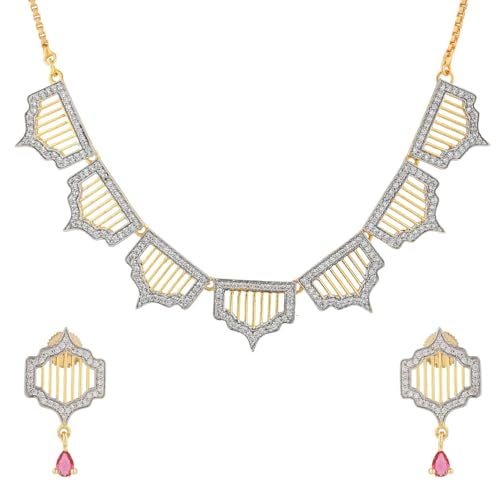 VOYLLA Shahi Dwar Gulbahar Necklace Set For Women, Festive, Wedding, Royal, Cocktail, American Diamond, Gift for Women & Girls, Womens Gift - Image 1