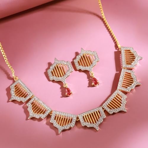 VOYLLA Shahi Dwar Gulbahar Necklace Set For Women, Festive, Wedding, Royal, Cocktail, American Diamond, Gift for Women & Girls, Womens Gift - Image 2
