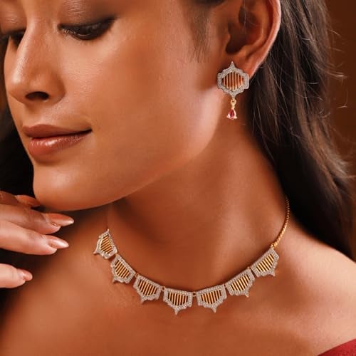 VOYLLA Shahi Dwar Gulbahar Necklace Set For Women, Festive, Wedding, Royal, Cocktail, American Diamond, Gift for Women & Girls, Womens Gift - Image 3