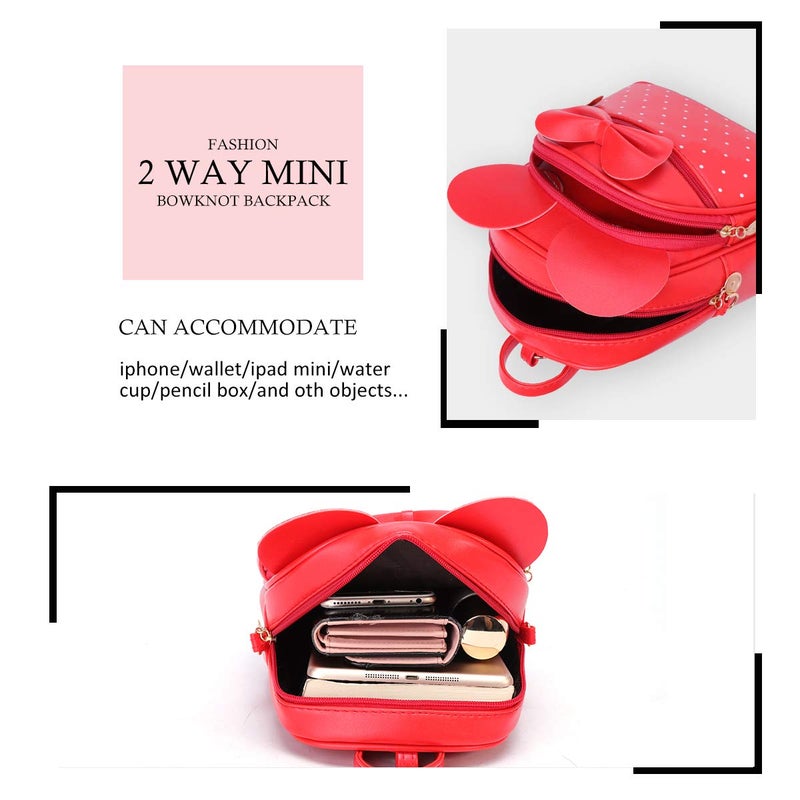 KL928 Girls Mini Backpack Bowknot Polka Dot Cute Small Daypacks Convertible Shoulder Bag Purse for Women - Image 3