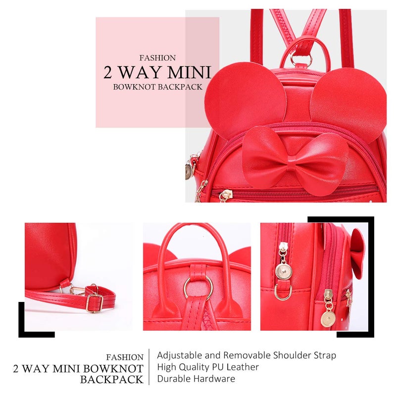 KL928 Girls Mini Backpack Bowknot Polka Dot Cute Small Daypacks Convertible Shoulder Bag Purse for Women - Image 4