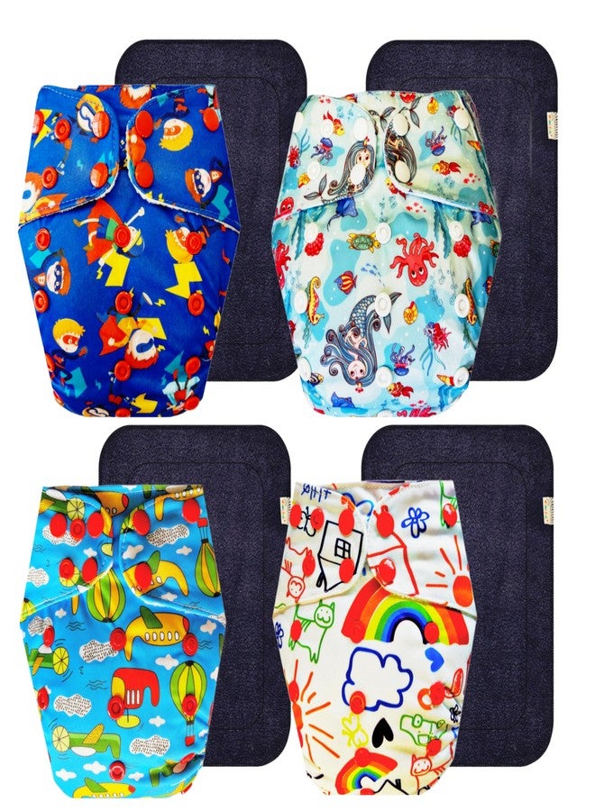 Dumbledo Premium Cloth Diaper with Black Insert (Pack of 4) | Soft & Gentle | Leakproof | Quick Dry | Ideal for Toddlers | 3 Months - 3 Years | Unisex Baby - Image 1