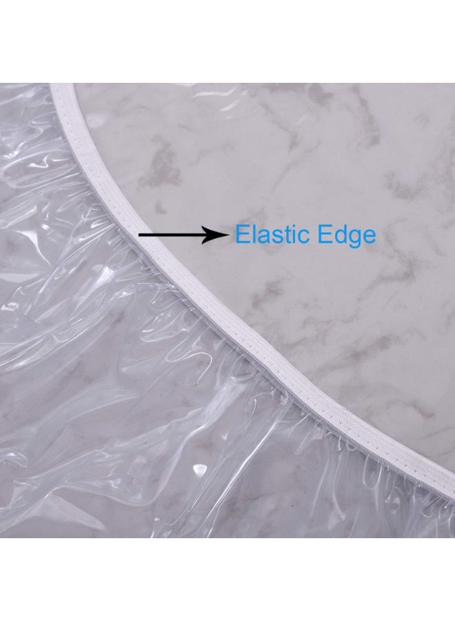 Clear Round Vinyl Fitted Tablecloth, Waterproof Heavy Duty Plastic Table Cover with Elastic Edge, Fits 45-56 Inch (114-142 cm) Diameter Tables - Image 3