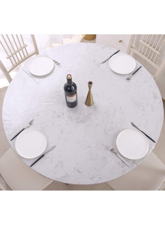 Clear Round Vinyl Fitted Tablecloth, Waterproof Heavy Duty Plastic Table Cover with Elastic Edge, Fits 45-56 Inch (114-142 cm) Diameter Tables - Image 2
