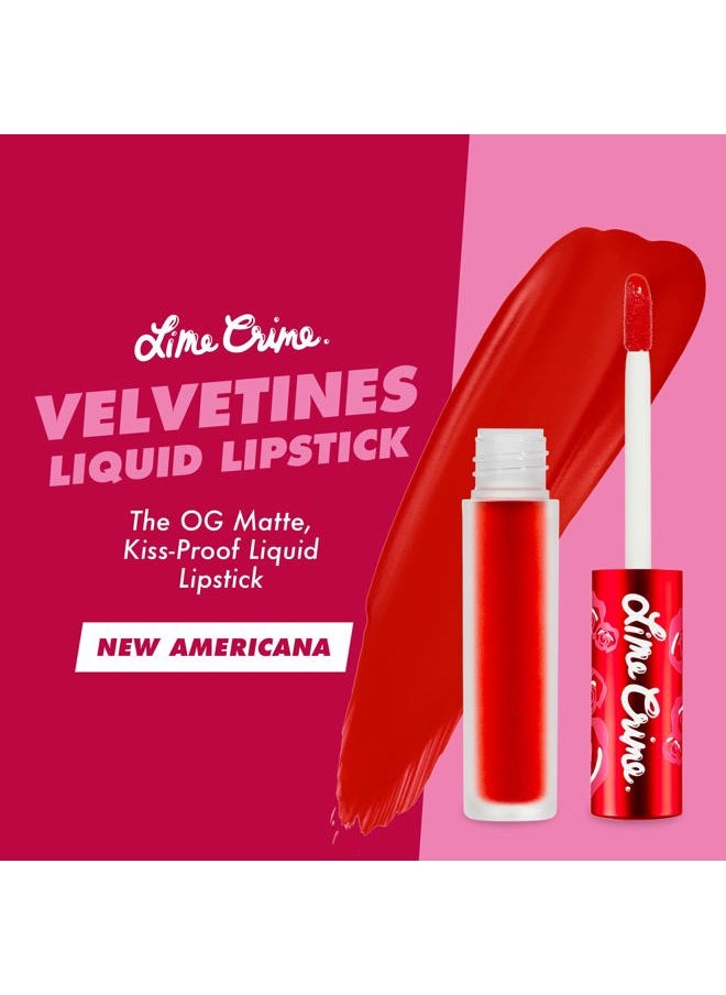 Lime Crime - Velvetines Liquid Matte Lipstick, New Americana (Flame Red) - Bold, Long Lasting Shades & Lip Lining - Stellar Color & High Comfort for All-Day Wear - Talc-Free & Paraben-Free - Image 1