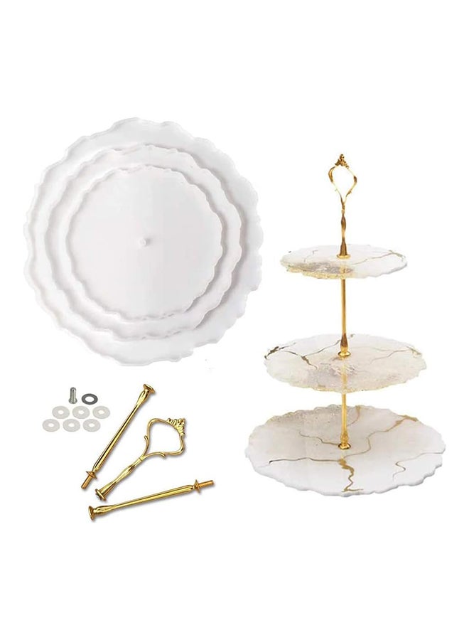 RESINWORLD Thick 3 Tier Resin Mold, Cake Stand Molds for Resin, Epoxy Resin Tiered Tray Mold, Geode Resin Silicone Casting Mold with Hardware Fittings for Making Cupcake Serving Stand White - Image 1