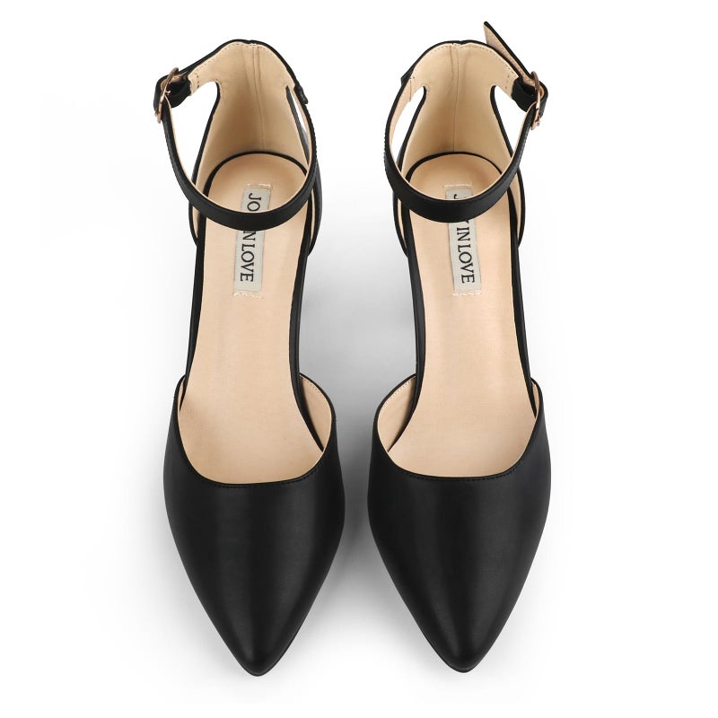 JOY IN LOVE Closed Toe Heels Pumps for Women 3IN Stiletto Pointed Toe Ankle Strap Heels Black Matte US8.5 - Image 4