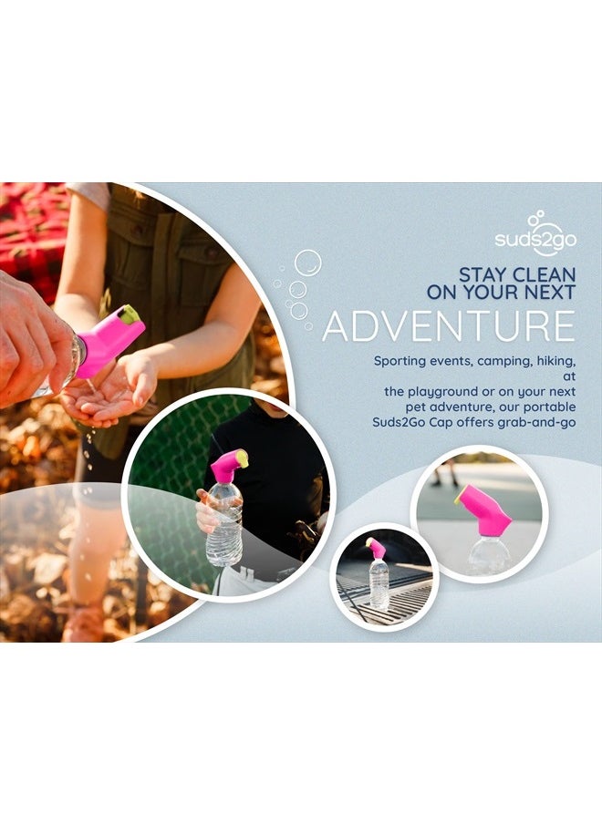 Suds2Go Refillable Caps, 2 Pack - Universal Fit Turns Most Disposable Water Bottles Into A Hand Washing Station - Includes Refillable Soap Reservoir - Conveniently Sized to Take on the Go - Pink  - Image 5