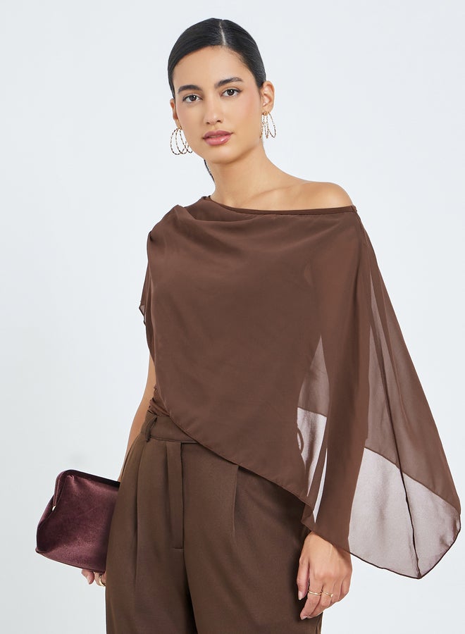 Styli Faux two-piece shawl design, casual knit top - Image 1