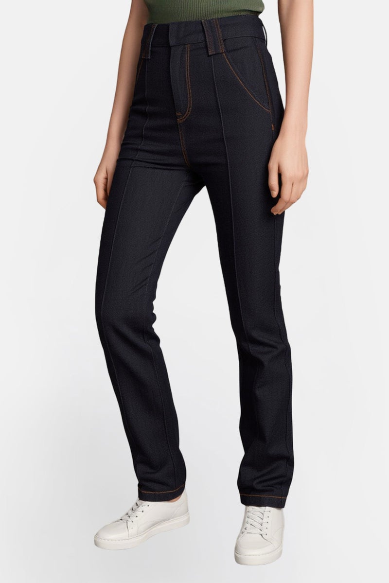 VERO MODA Women Straight Fit Non Stretch Solid Jeans, Navy - Image 1