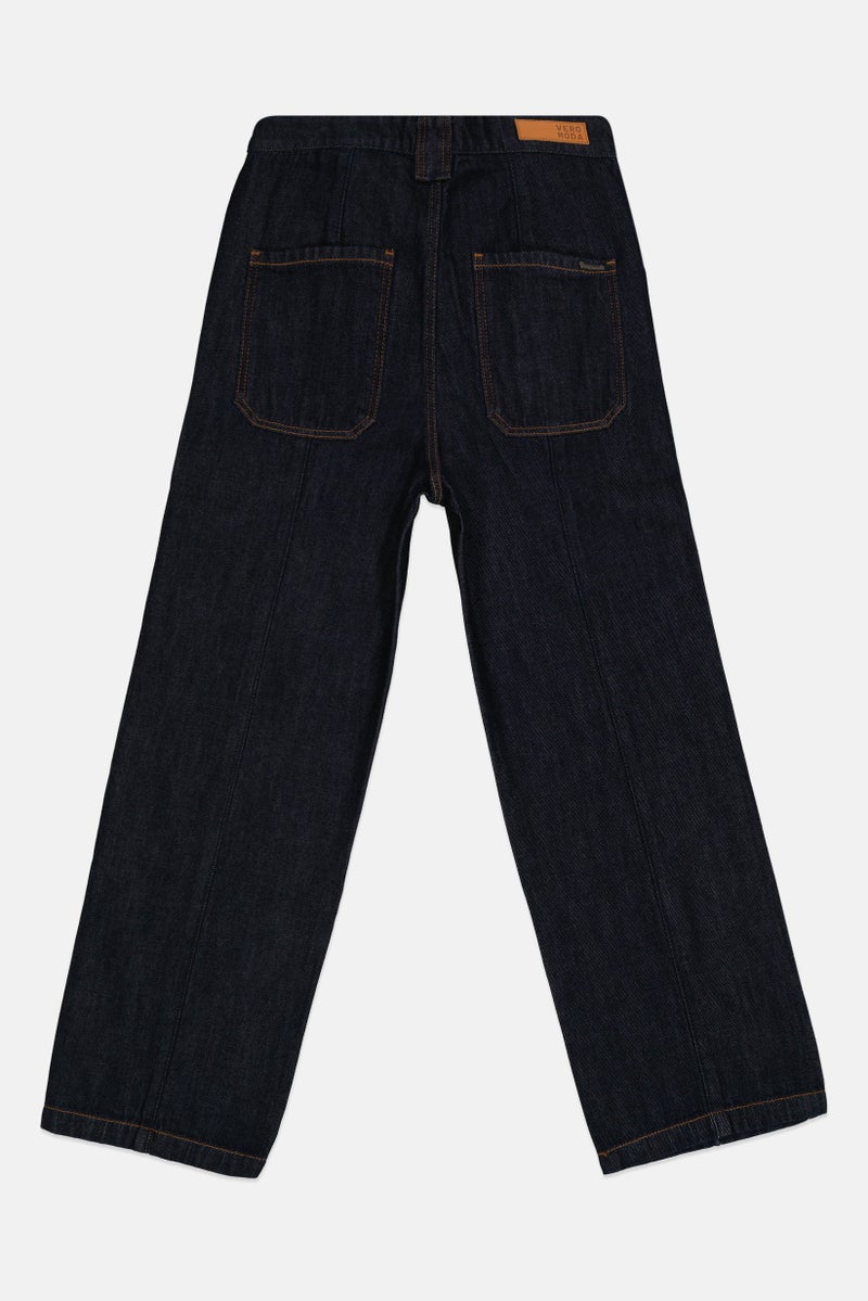 VERO MODA Women Straight Fit Non Stretch Solid Jeans, Navy - Image 3