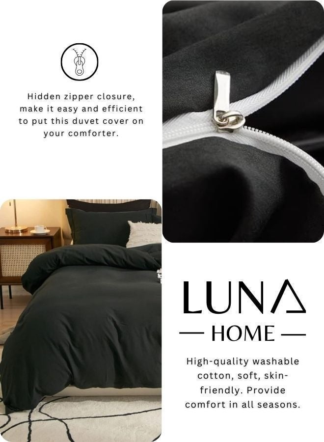 LUNA Home Washable Cotton 6 Piece King Size Duvet Cover Plain Design, Plain Black Color. - Image 5