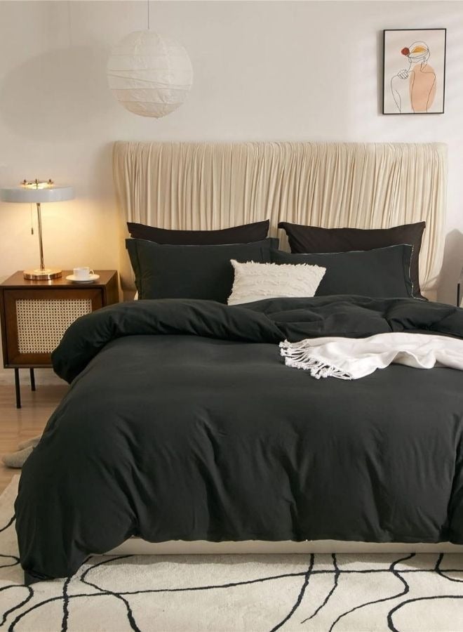 LUNA Home Washable Cotton 6 Piece King Size Duvet Cover Plain Design, Plain Black Color. - Image 1