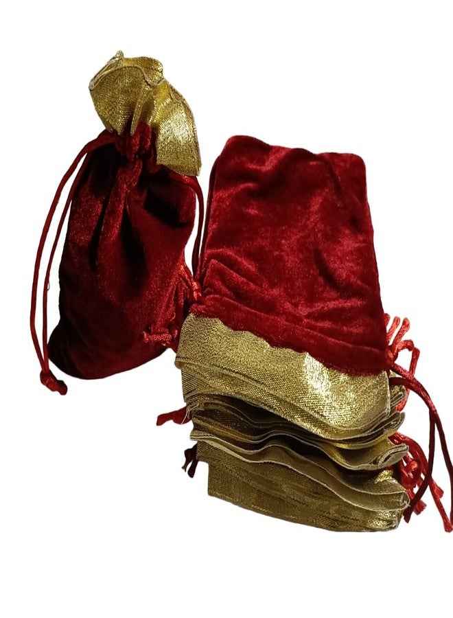 3A Featuretail Velvet Drawstring Pouch for Dry Fruits Packing, Velvet Shagun Potli, Velvet Guthi Bag for Jewellery, Wedding Party Favor Gift Bags (13CM X 17CM 25pc Set, Maroon Velvet Color) - Image 1