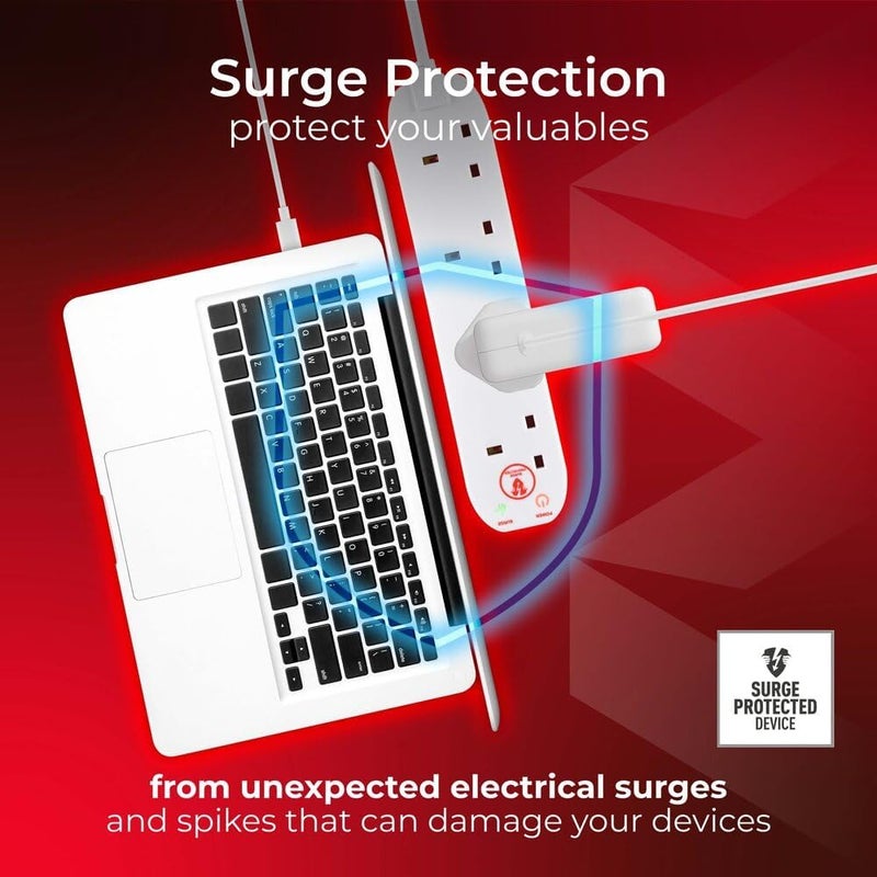 Masterplug Four Socket Power Surge Protected Extension Lead, 2 Metres, 25 x 5.5 x 3 cm, White - Image 2