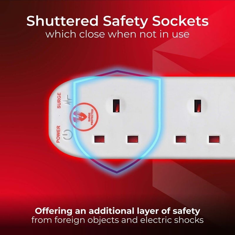 Masterplug Four Socket Power Surge Protected Extension Lead, 2 Metres, 25 x 5.5 x 3 cm, White - Image 3